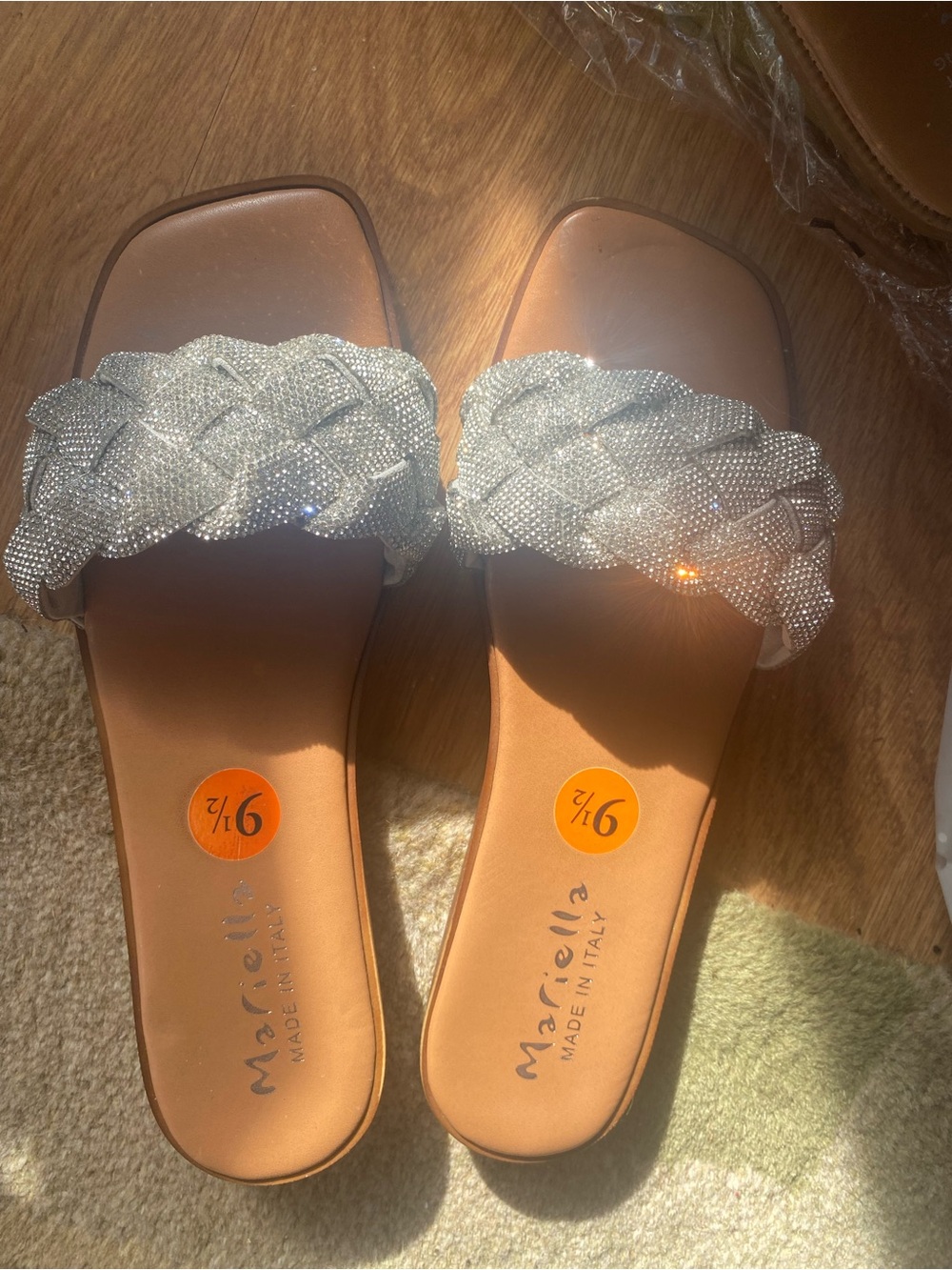 Marelle Braided Metallic Slide Sandals in Silver